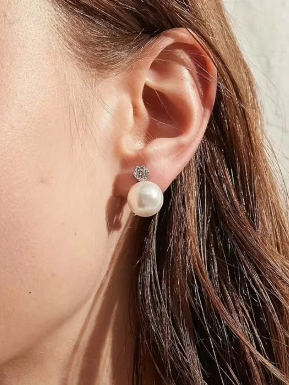14K White Gold Womens 1ct Diamond Natural Freshwater Pearl Drop Earrings Jewelry